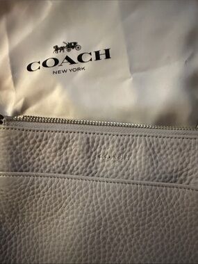 COACH Pebbled Leather Zip Pouch in Light Gray